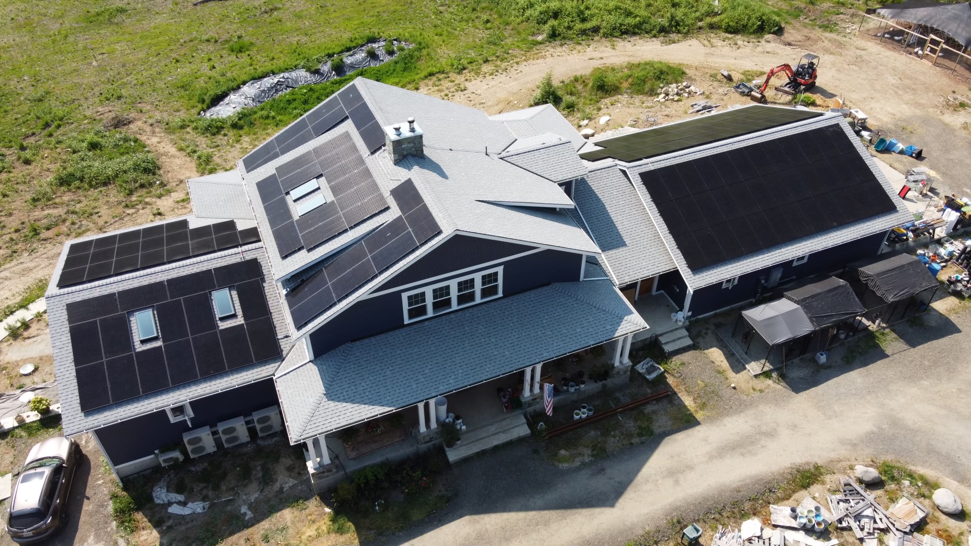 Q-Cells solar panels residential rooftop drone shot