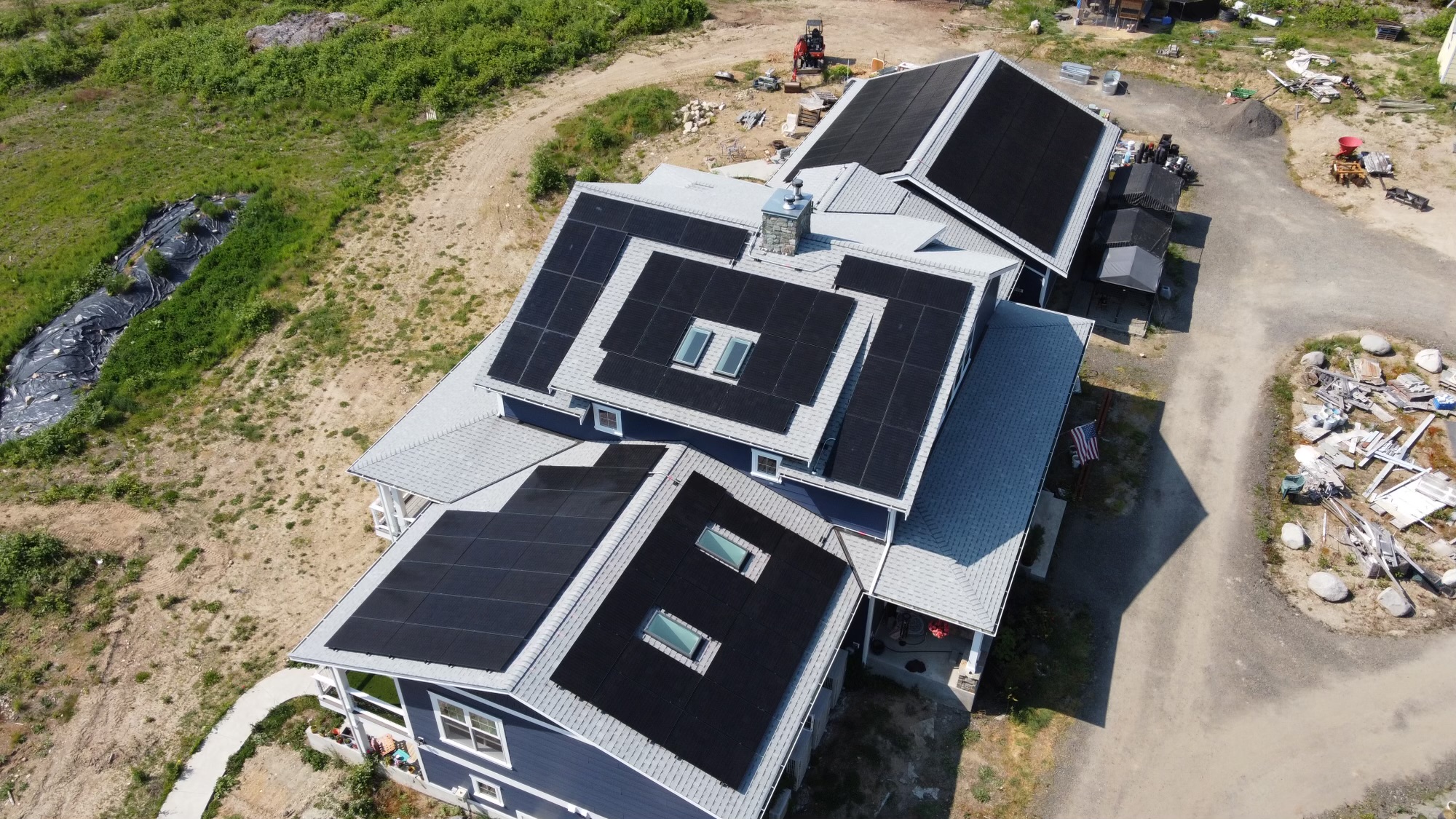 Q-Cells solar panels residential rooftop drone shot